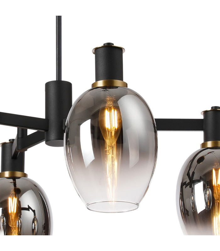 Worcester Swing Arm Telescopic Pendant 4 Light E14 Brass/Satin Black/Smoke Fade Wine Glass Glass-6