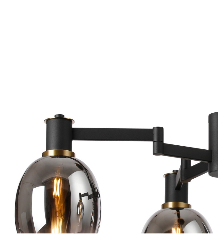 Worcester Swing Arm Telescopic Pendant 4 Light E14 Brass/Satin Black/Smoke Fade Wine Glass Glass-7
