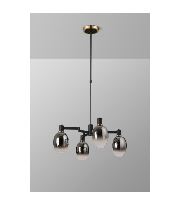 Worcester Swing Arm Telescopic Pendant 4 Light E14 Brass/Satin Black/Smoke Fade Wine Glass Glass-10