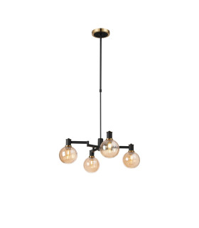 Worcester Swing Arm Telescopic Pendant 4 Light E14 Brass/Satin Black/Amber Plated Round Segment Glass-1