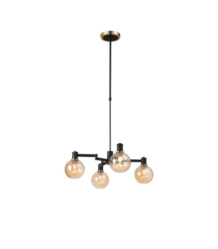 Worcester Swing Arm Telescopic Pendant 4 Light E14 Brass/Satin Black/Amber Plated Round Segment Glass-1