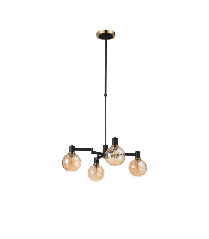 Worcester Swing Arm Telescopic Pendant 4 Light E14 Brass/Satin Black/Amber Plated Round Segment Glass-4