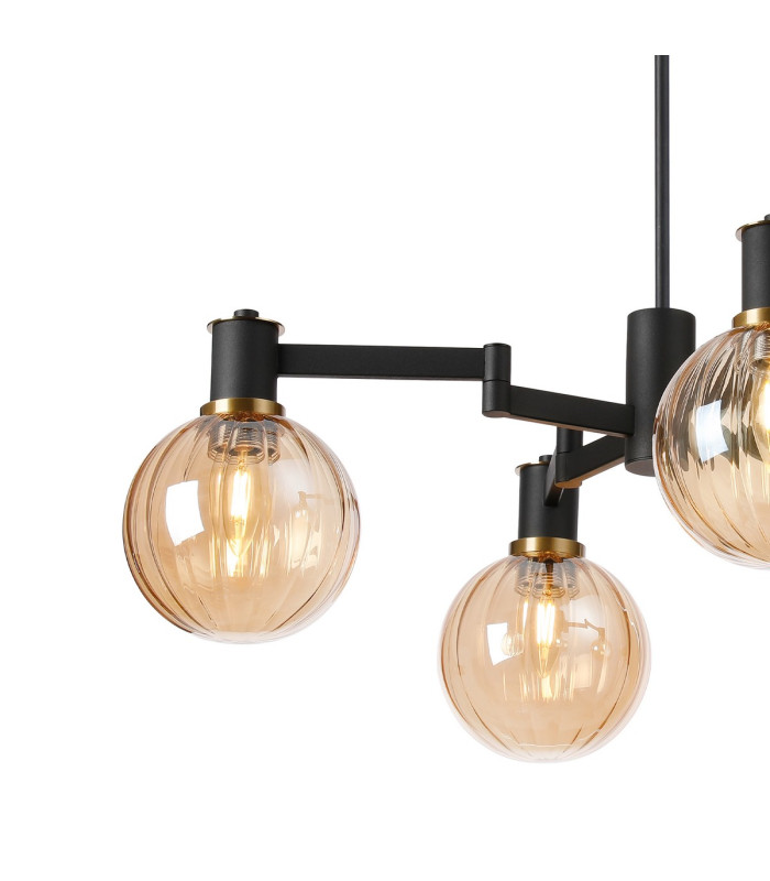 Worcester Swing Arm Telescopic Pendant 4 Light E14 Brass/Satin Black/Amber Plated Round Segment Glass-7