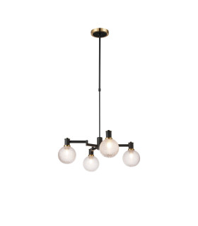 Worcester Swing Arm Telescopic Pendant 4 Light E14 Brass/Satin Black/Clear Round Textured Diamond Pattern Glass-1