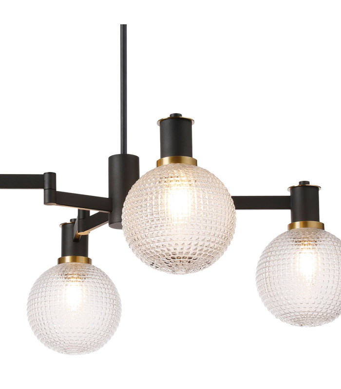 Worcester Swing Arm Telescopic Pendant 4 Light E14 Brass/Satin Black/Clear Round Textured Diamond Pattern Glass-7