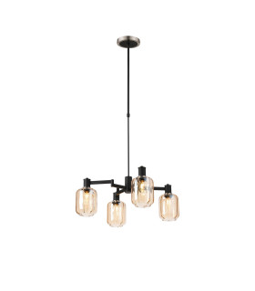 Worcester Swing Arm Telescopic Pendant 4 Light E14 Satin Nickel/Satin Black/Amber Striped Cylinder Glass-1