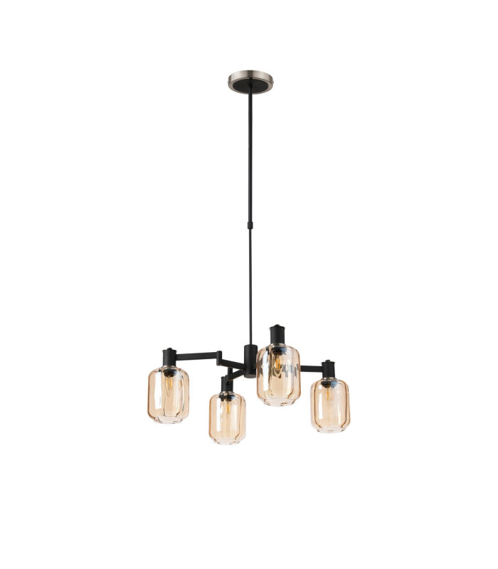 Worcester Swing Arm Telescopic Pendant 4 Light E14 Satin Nickel/Satin Black/Amber Striped Cylinder Glass-4