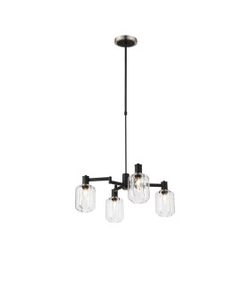 Worcester Swing Arm Telescopic Pendant 4 Light E14 Satin Nickel/Satin Black/Clear Striped Cylinder Glass-1