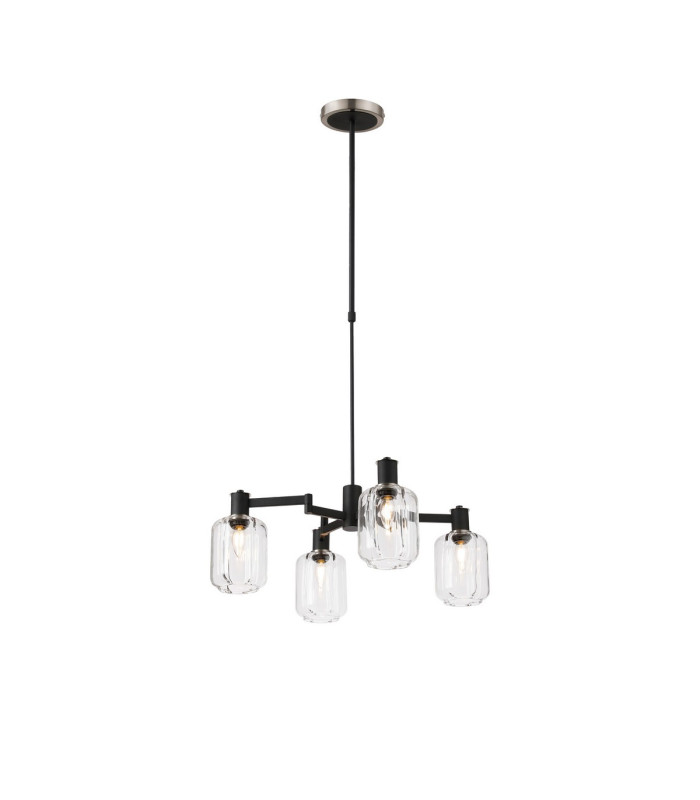 Worcester Swing Arm Telescopic Pendant 4 Light E14 Satin Nickel/Satin Black/Clear Striped Cylinder Glass-1