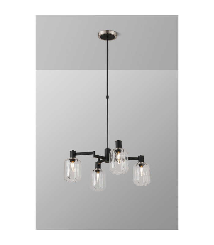 Worcester Swing Arm Telescopic Pendant 4 Light E14 Satin Nickel/Satin Black/Clear Striped Cylinder Glass-3