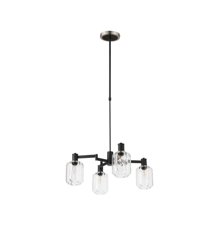 Worcester Swing Arm Telescopic Pendant 4 Light E14 Satin Nickel/Satin Black/Clear Striped Cylinder Glass-4