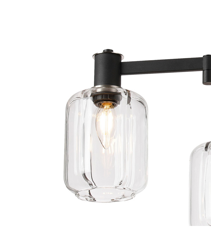 Worcester Swing Arm Telescopic Pendant 4 Light E14 Satin Nickel/Satin Black/Clear Striped Cylinder Glass-5
