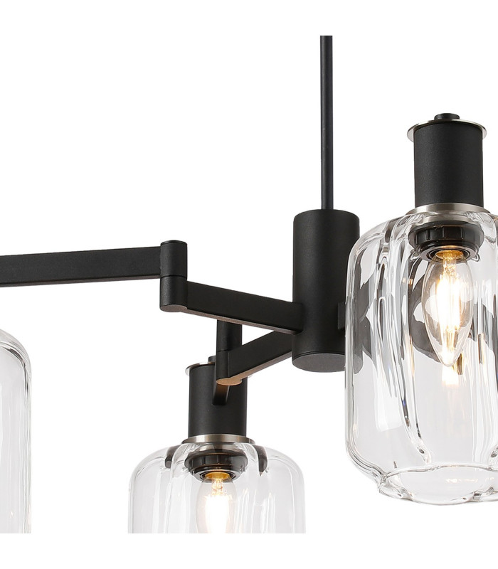 Worcester Swing Arm Telescopic Pendant 4 Light E14 Satin Nickel/Satin Black/Clear Striped Cylinder Glass-6