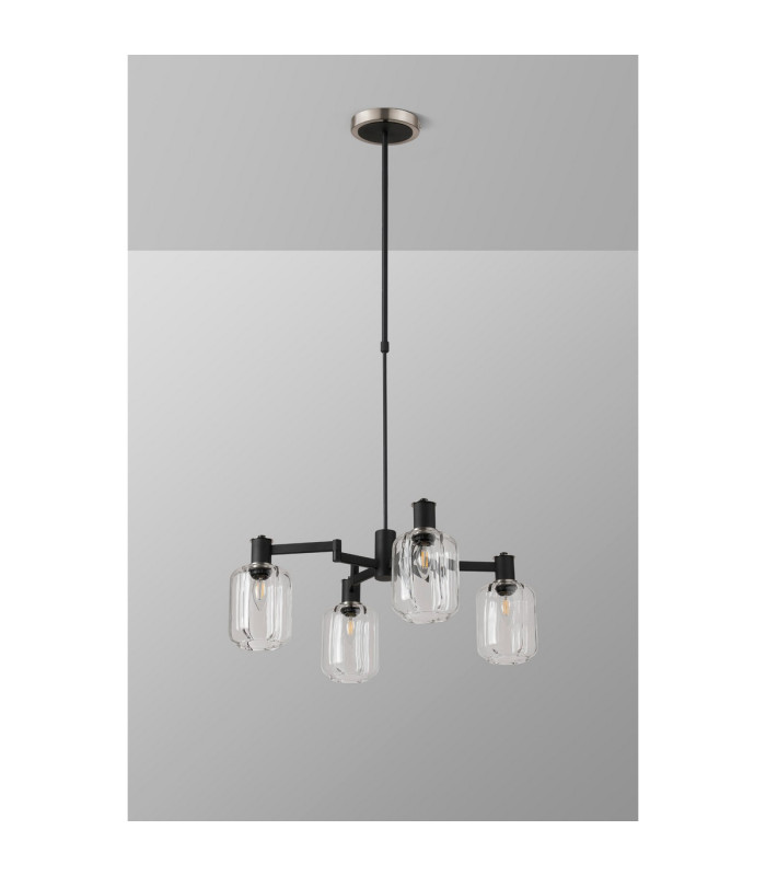 Worcester Swing Arm Telescopic Pendant 4 Light E14 Satin Nickel/Satin Black/Clear Striped Cylinder Glass-10