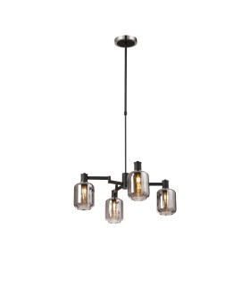 Worcester Swing Arm Telescopic Pendant 4 Light E14 Satin Nickel/Satin Black/Smoke Striped Cylinder Glass-1