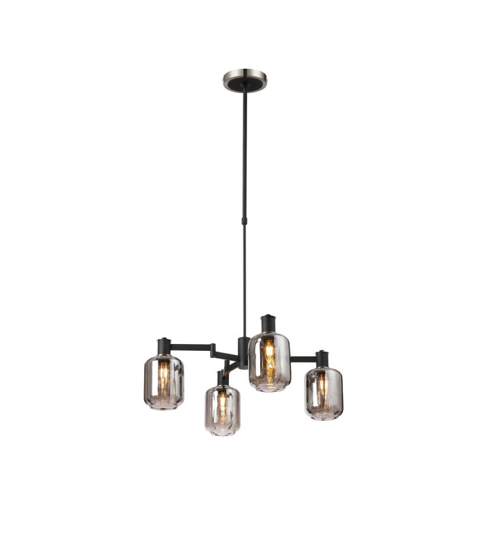 Worcester Swing Arm Telescopic Pendant 4 Light E14 Satin Nickel/Satin Black/Smoke Striped Cylinder Glass-1