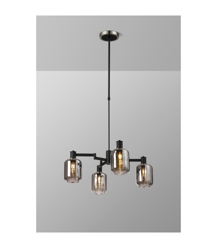 Worcester Swing Arm Telescopic Pendant 4 Light E14 Satin Nickel/Satin Black/Smoke Striped Cylinder Glass-3