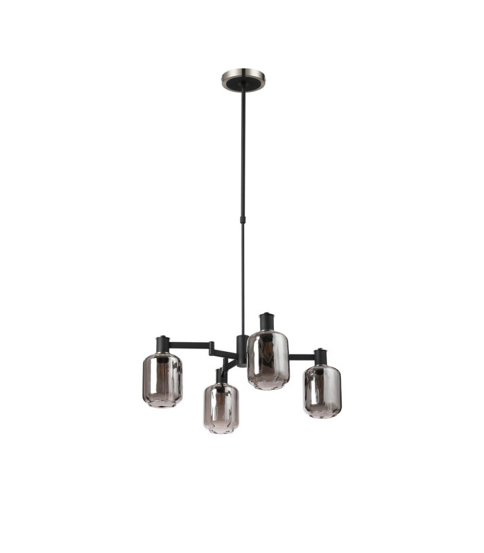 Worcester Swing Arm Telescopic Pendant 4 Light E14 Satin Nickel/Satin Black/Smoke Striped Cylinder Glass-4