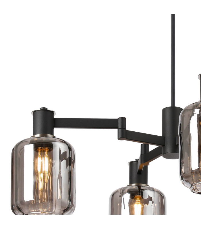 Worcester Swing Arm Telescopic Pendant 4 Light E14 Satin Nickel/Satin Black/Smoke Striped Cylinder Glass-6
