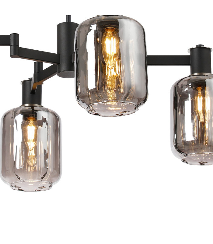 Worcester Swing Arm Telescopic Pendant 4 Light E14 Satin Nickel/Satin Black/Smoke Striped Cylinder Glass-7
