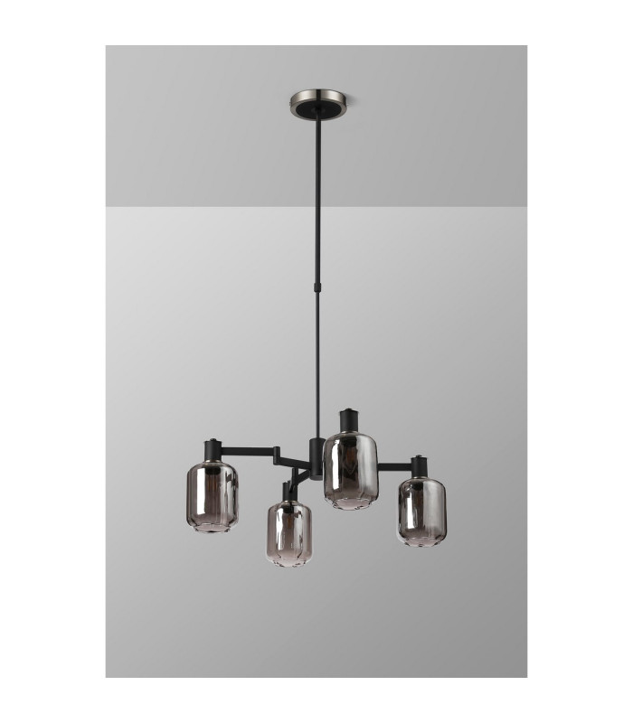 Worcester Swing Arm Telescopic Pendant 4 Light E14 Satin Nickel/Satin Black/Smoke Striped Cylinder Glass-9