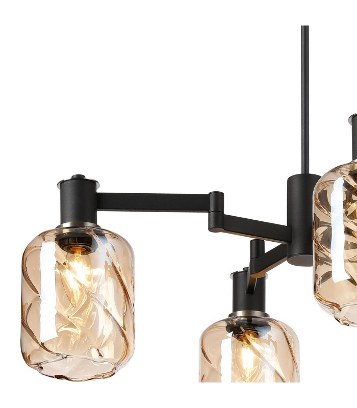 Worcester Swing Arm Telescopic Pendant 4 Light E14 Satin Nickel/Satin Black/Amber Twisted Cylinder Glass-6