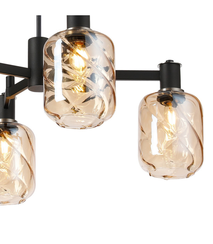 Worcester Swing Arm Telescopic Pendant 4 Light E14 Satin Nickel/Satin Black/Amber Twisted Cylinder Glass-7