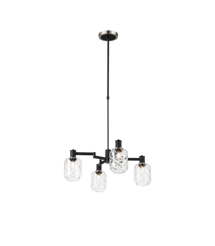 Worcester Swing Arm Telescopic Pendant 4 Light E14 Satin Nickel/Satin Black/Clear Twisted Cylinder Glass-1