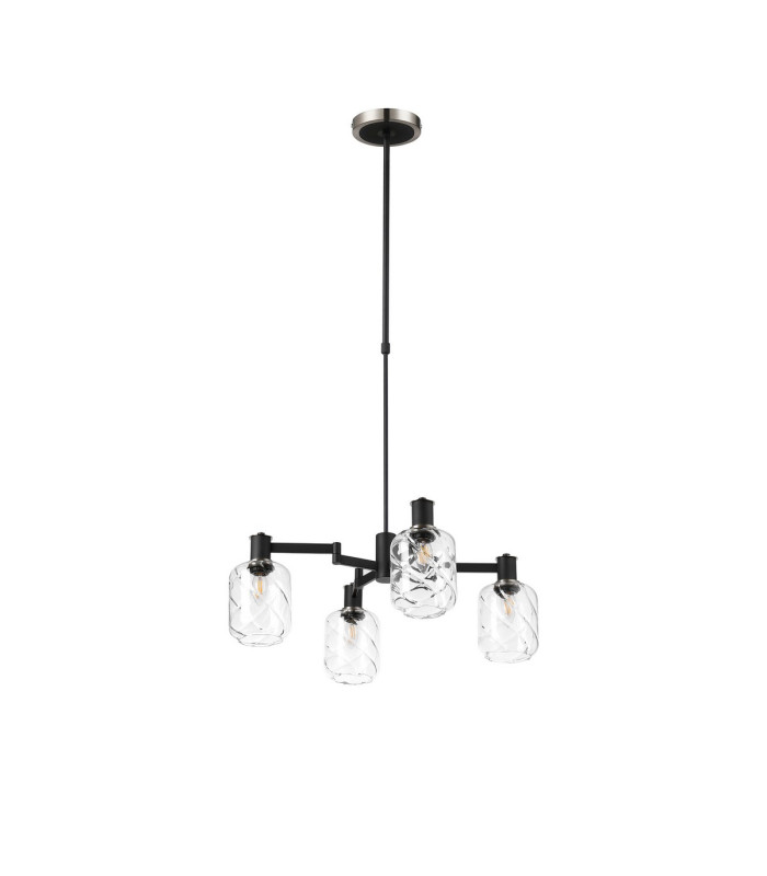 Worcester Swing Arm Telescopic Pendant 4 Light E14 Satin Nickel/Satin Black/Clear Twisted Cylinder Glass-4