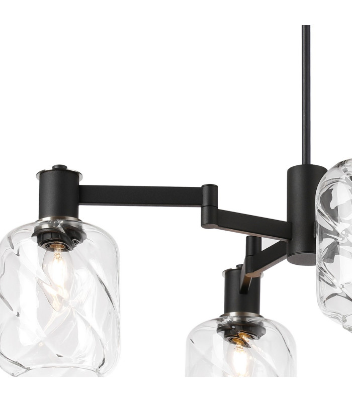 Worcester Swing Arm Telescopic Pendant 4 Light E14 Satin Nickel/Satin Black/Clear Twisted Cylinder Glass-6