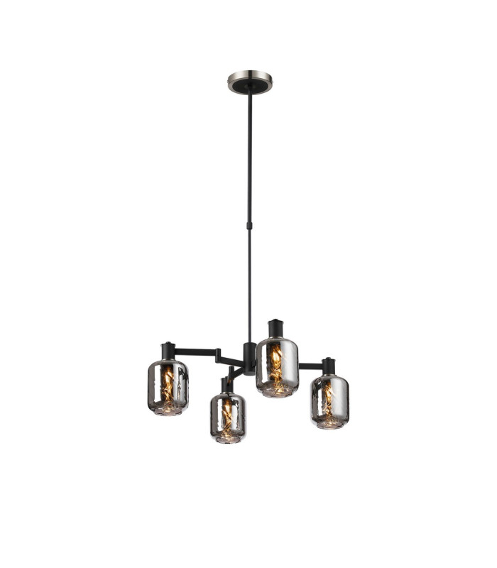Worcester Swing Arm Telescopic Pendant 4 Light E14 Satin Nickel/Satin Black/Smoke Twisted Cylinder Glass-1