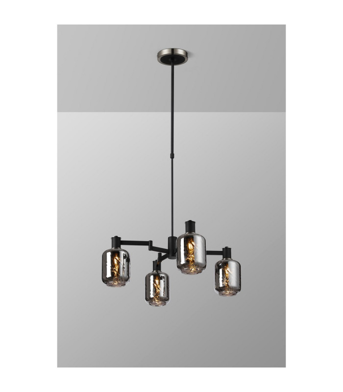 Worcester Swing Arm Telescopic Pendant 4 Light E14 Satin Nickel/Satin Black/Smoke Twisted Cylinder Glass-3