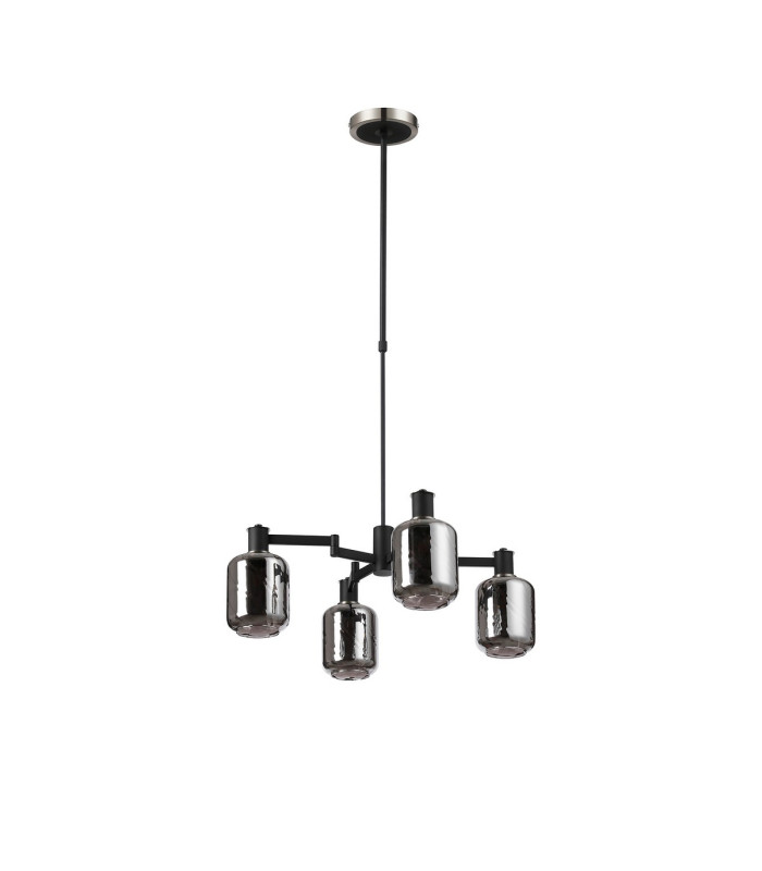 Worcester Swing Arm Telescopic Pendant 4 Light E14 Satin Nickel/Satin Black/Smoke Twisted Cylinder Glass-4