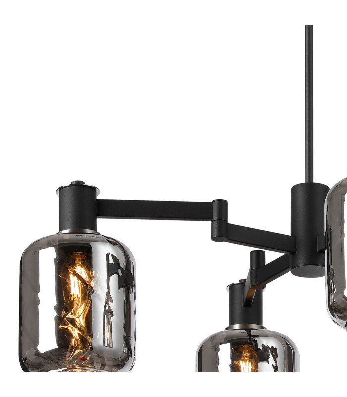 Worcester Swing Arm Telescopic Pendant 4 Light E14 Satin Nickel/Satin Black/Smoke Twisted Cylinder Glass-6
