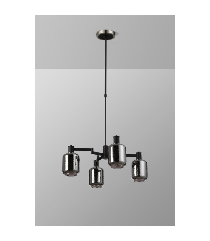 Worcester Swing Arm Telescopic Pendant 4 Light E14 Satin Nickel/Satin Black/Smoke Twisted Cylinder Glass-9