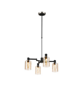 Worcester Swing Arm Telescopic Pendant 4 Light E14 Satin Nickel/Satin Black/Amber Uniform Dimple Cylinder Glass-1