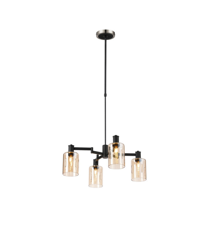 Worcester Swing Arm Telescopic Pendant 4 Light E14 Satin Nickel/Satin Black/Amber Uniform Dimple Cylinder Glass-1