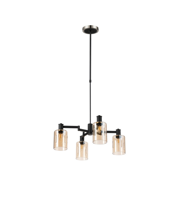Worcester Swing Arm Telescopic Pendant 4 Light E14 Satin Nickel/Satin Black/Amber Uniform Dimple Cylinder Glass-4