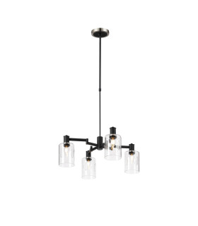 Worcester Swing Arm Telescopic Pendant 4 Light E14 Satin Nickel/Satin Black/Clear Uniform Dimple Cylinder Glass-1