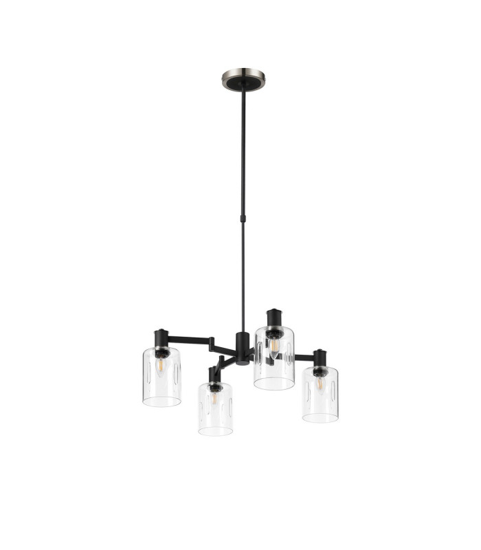 Worcester Swing Arm Telescopic Pendant 4 Light E14 Satin Nickel/Satin Black/Clear Uniform Dimple Cylinder Glass-3