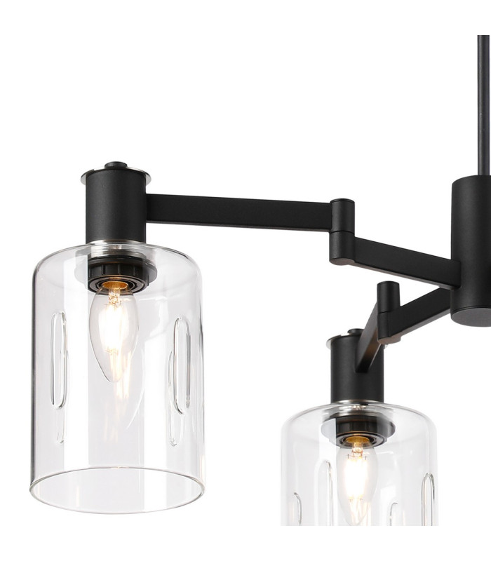 Worcester Swing Arm Telescopic Pendant 4 Light E14 Satin Nickel/Satin Black/Clear Uniform Dimple Cylinder Glass-5