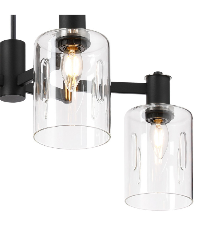 Worcester Swing Arm Telescopic Pendant 4 Light E14 Satin Nickel/Satin Black/Clear Uniform Dimple Cylinder Glass-6