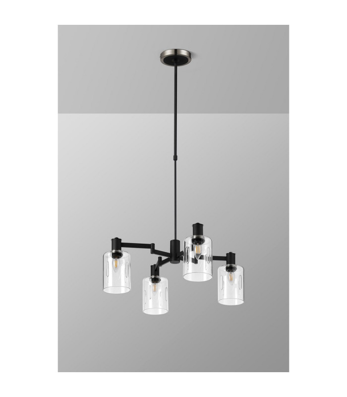 Worcester Swing Arm Telescopic Pendant 4 Light E14 Satin Nickel/Satin Black/Clear Uniform Dimple Cylinder Glass-8