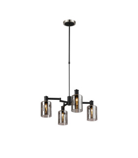 Worcester Swing Arm Telescopic Pendant 4 Light E14 Satin Nickel/Satin Black/Smoke Uniform Dimple Cylinder Glass-1