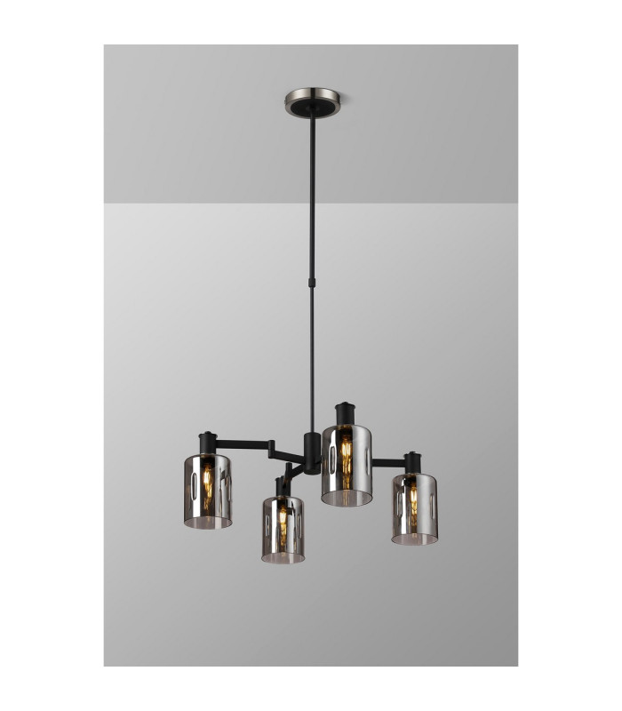 Worcester Swing Arm Telescopic Pendant 4 Light E14 Satin Nickel/Satin Black/Smoke Uniform Dimple Cylinder Glass-3