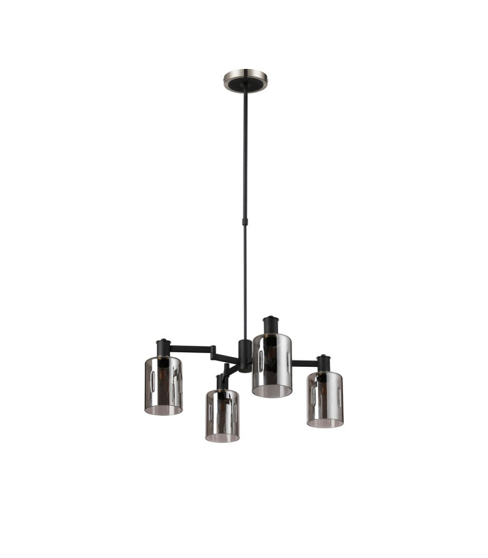 Worcester Swing Arm Telescopic Pendant 4 Light E14 Satin Nickel/Satin Black/Smoke Uniform Dimple Cylinder Glass-4