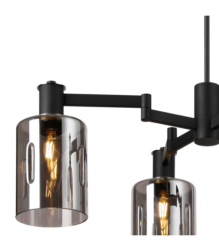 Worcester Swing Arm Telescopic Pendant 4 Light E14 Satin Nickel/Satin Black/Smoke Uniform Dimple Cylinder Glass-6