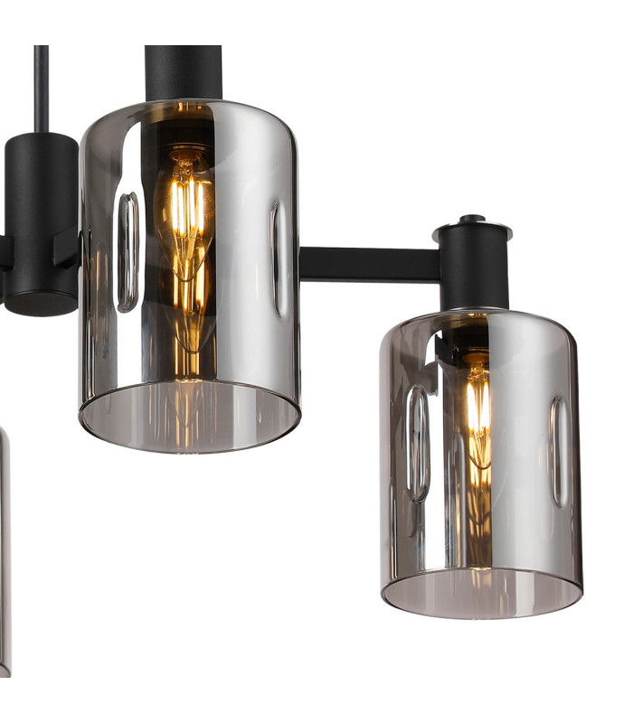 Worcester Swing Arm Telescopic Pendant 4 Light E14 Satin Nickel/Satin Black/Smoke Uniform Dimple Cylinder Glass-7