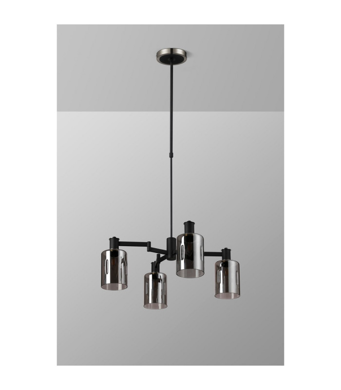 Worcester Swing Arm Telescopic Pendant 4 Light E14 Satin Nickel/Satin Black/Smoke Uniform Dimple Cylinder Glass-9
