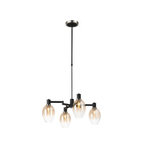 Worcester Swing Arm Telescopic Pendant 4 Light E14 Satin Nickel/Satin Black/Amber Fade Wine Glass Glass-1